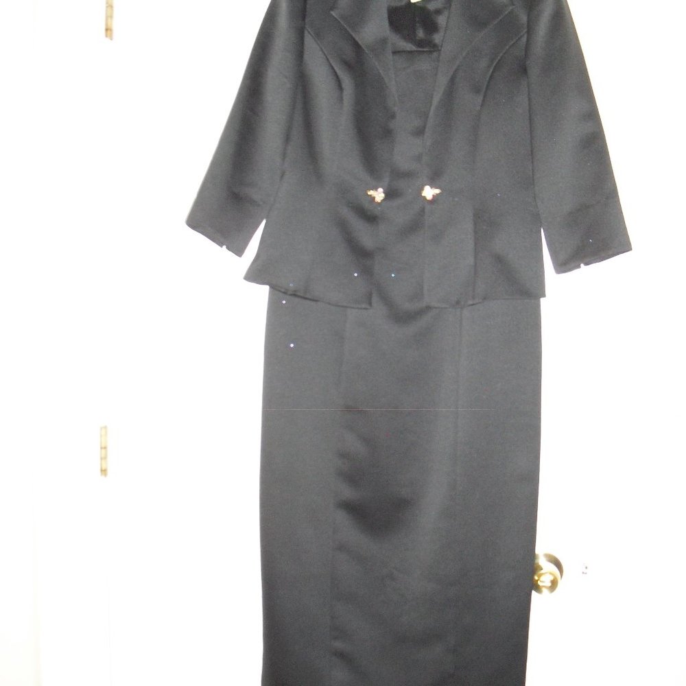 ALEX Evenings - Black Long Dress & Jacket - Rhinestone Closure - Size 10P
